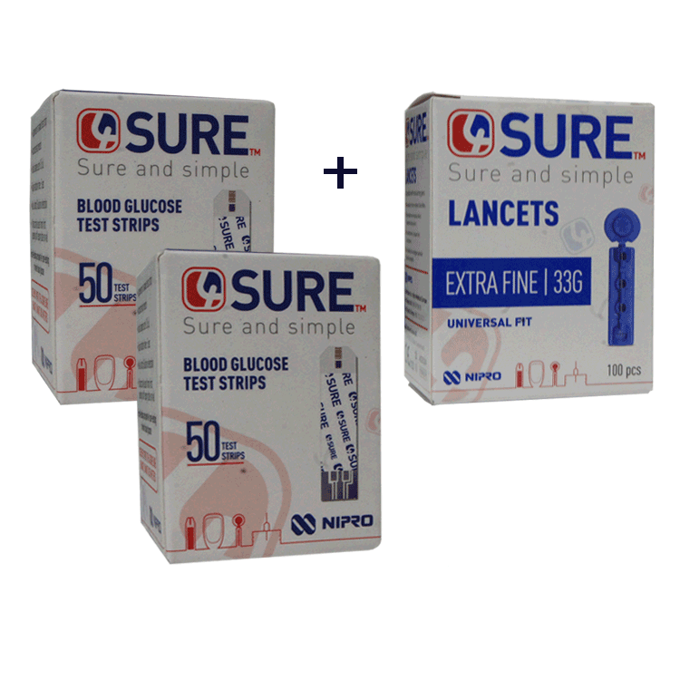 4Sure Blutzuckerteststreifen x 100 plus 100 x 4Sure Lanzetten