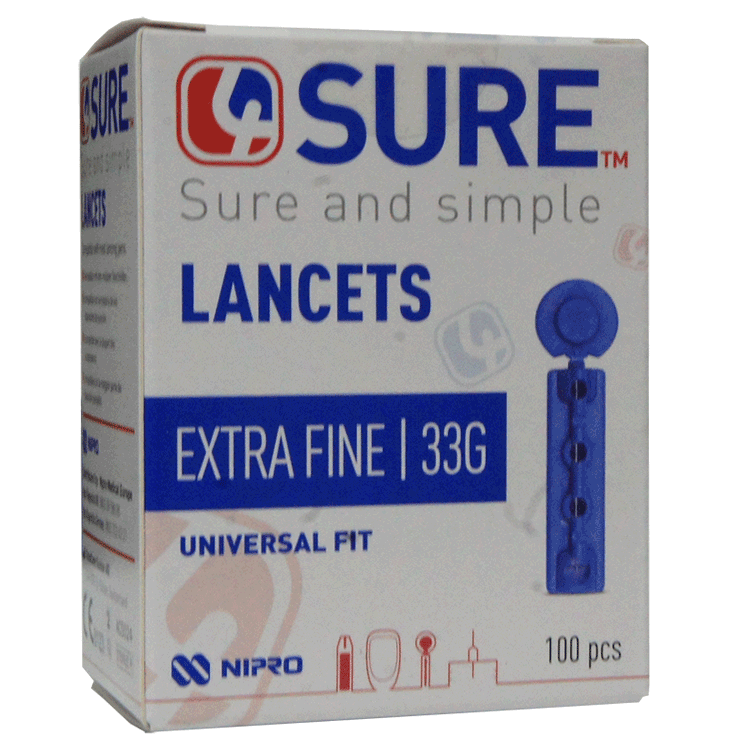 Lancettes pour diabétiques 4Sure 33G x 100 - Pour obtenir des échantillons de sang