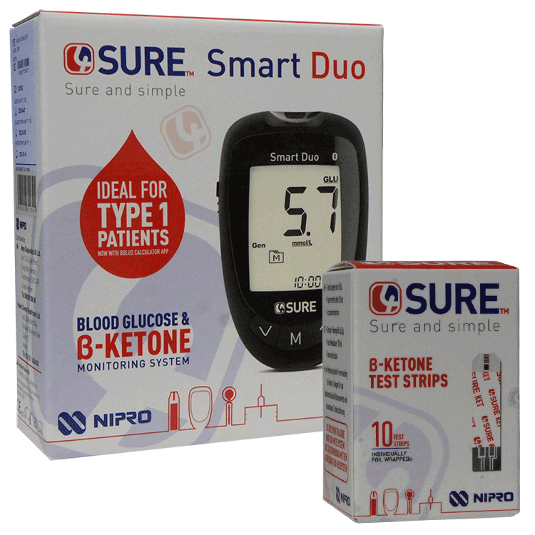 4Sure Smart Duo Blood  Ketone Monitor + 4Sure Ketone Strips x 10