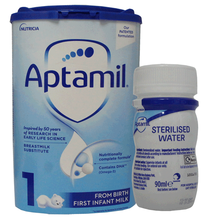 Aptamil 1 Eerste Formule x 800 g + Aptamil Gesteriliseerd Water 24 x 90 ml