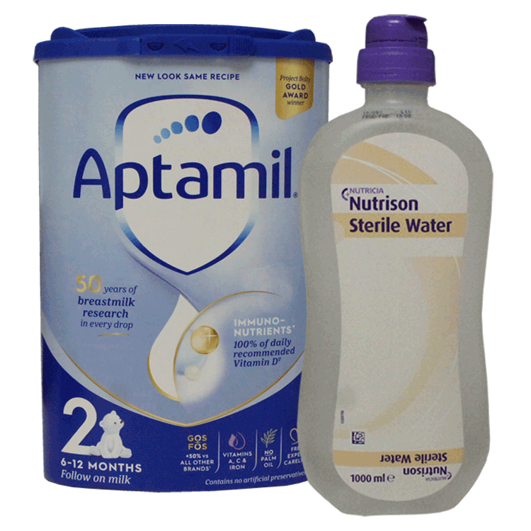 Aptamil 2 Baby Formula 800 g plus Nutrison Eau Stérile 1000 ml - À partir de 6 mois