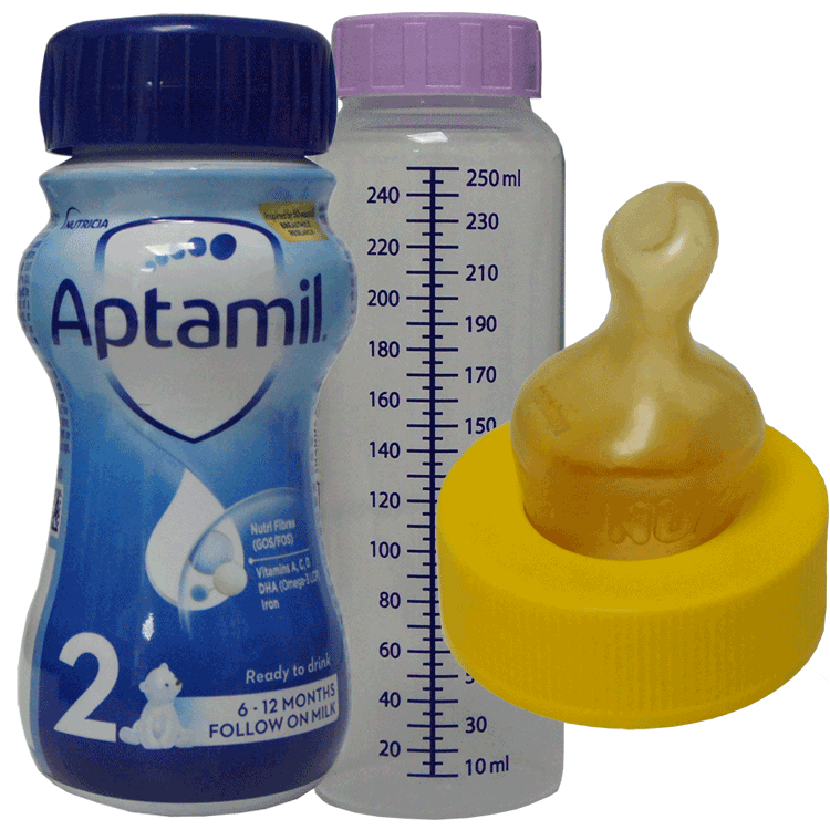 Baby Milk Emergency Travel Pack - Aptamil 2 Follow On Baby Milk 200ml x 6 ( With 6 x Sterile bottles and 6 sterile teats)