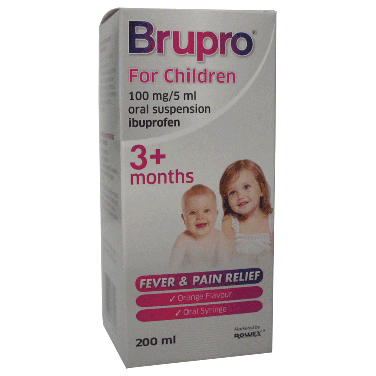Brupro for Children 3 months +  Orange Flavour - Ibuprofen Suspension 200ml