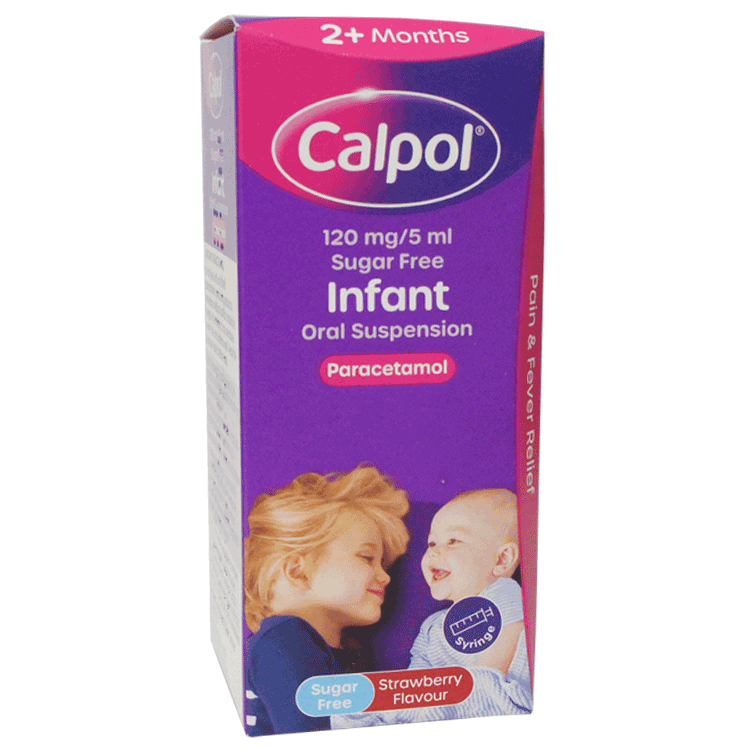 Calpol 3m+ Paracetamol Suspension 125mg/5ml 140ml - Strawberry Flavour With or Without Forehead Thermometer