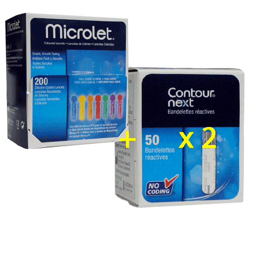 Contour Next Glood Glucose 50 Brouilles de test x 2 + Lancets de microlettes x 200