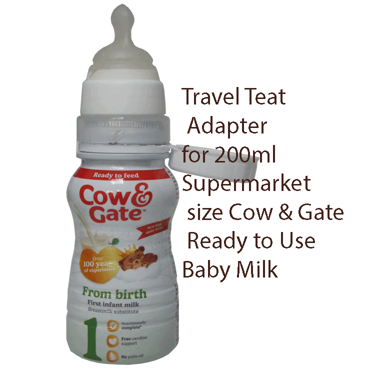 Holiday / Travel adapter and teats for Cow & Gate 200ml Ready to Use baby milk. - With Medium Flow NUK Teats