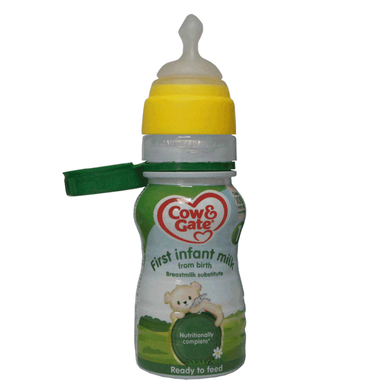Cow and Gate First Infant Milk 200ml x 6 - From Birth with or without teat adapter and Yellow Neck NUK teats