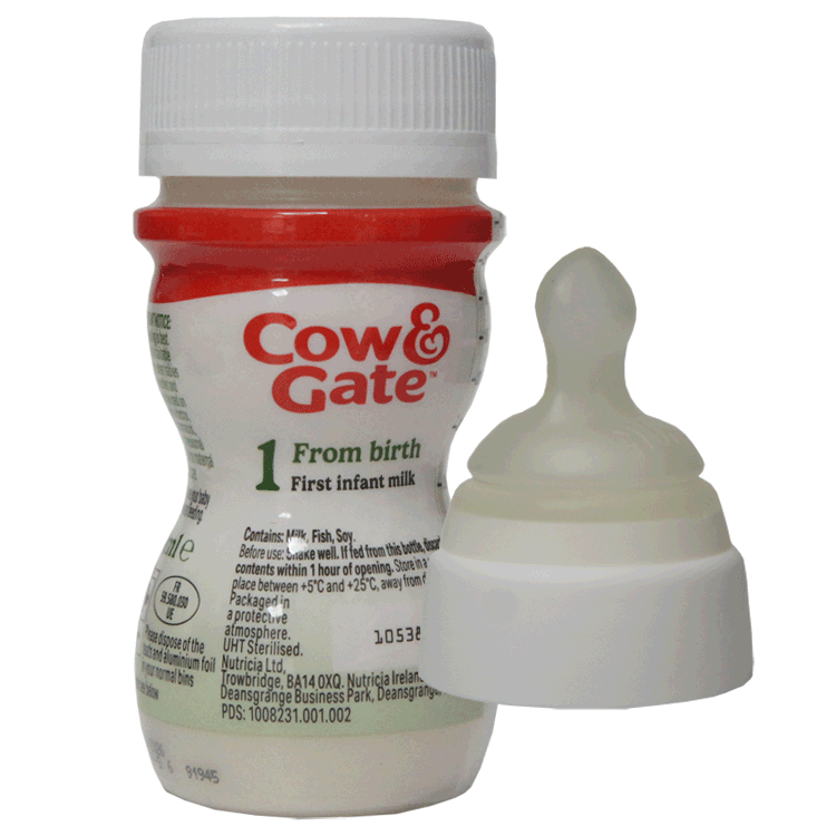 Kuh & Gate Erstkindmilch 70 ml x 24 - Verwendungsbereit + 24 Schraube an Nuk -Zitzen - mittlerer Strömung