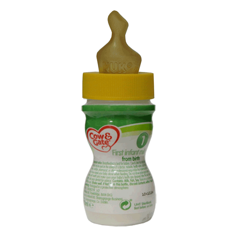 Cow and Gate First Infant Milk 70ml x 24 - Ready To Use + 24 SMA Medium Flow Yellow Neck Teats