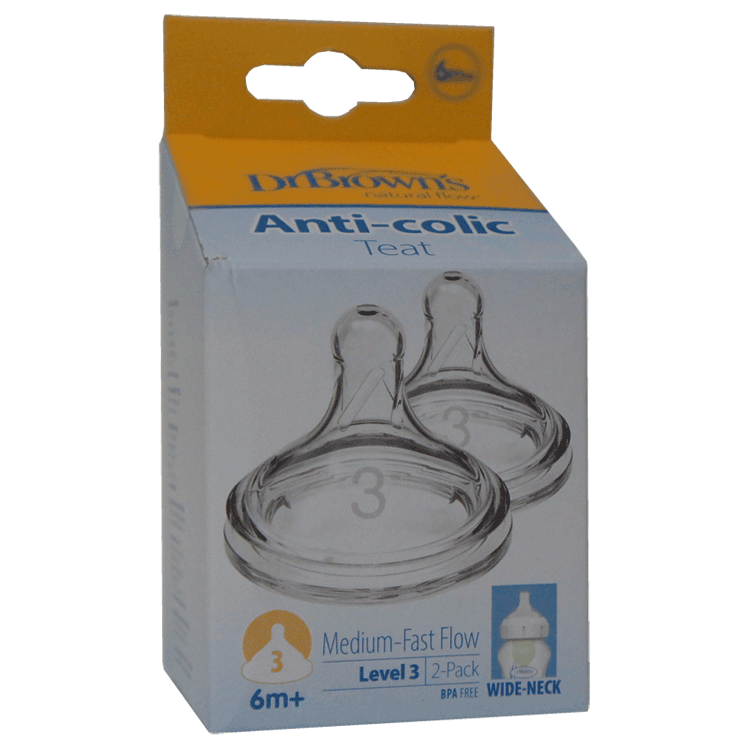 Dr Browns 6 months+ Silicone Wide Neck Teats x 2 - Level 3