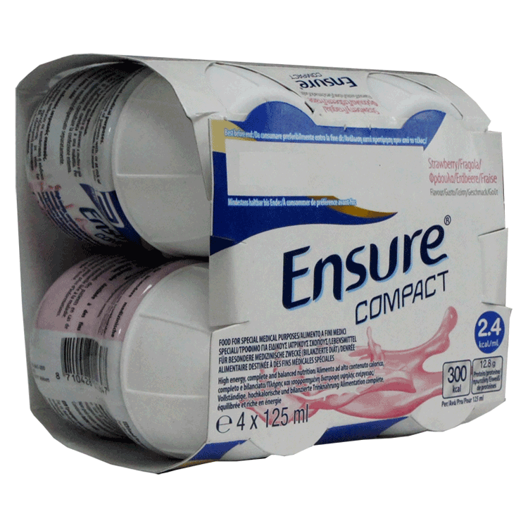 Ensure Compact 4 x 125ml  - With Screw-On Adult Sized Teats  x 4 - 2 Flavours