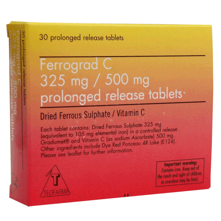 Comprimés de fer et de vitamine C Ferrograd C x 30