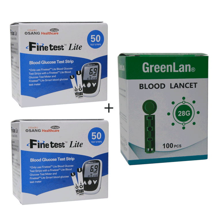 Fine Test Lite - Blutzuckerteststreifen x 100 Plus 100 Greenlan Lanzetten