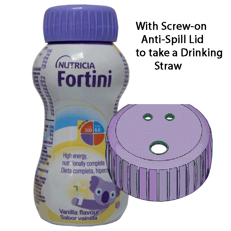 Fortini Vanille 200 ml x 4 – Mit oder ohne auslaufsicherem Deckel zur Aufnahme eines Trinkhalms