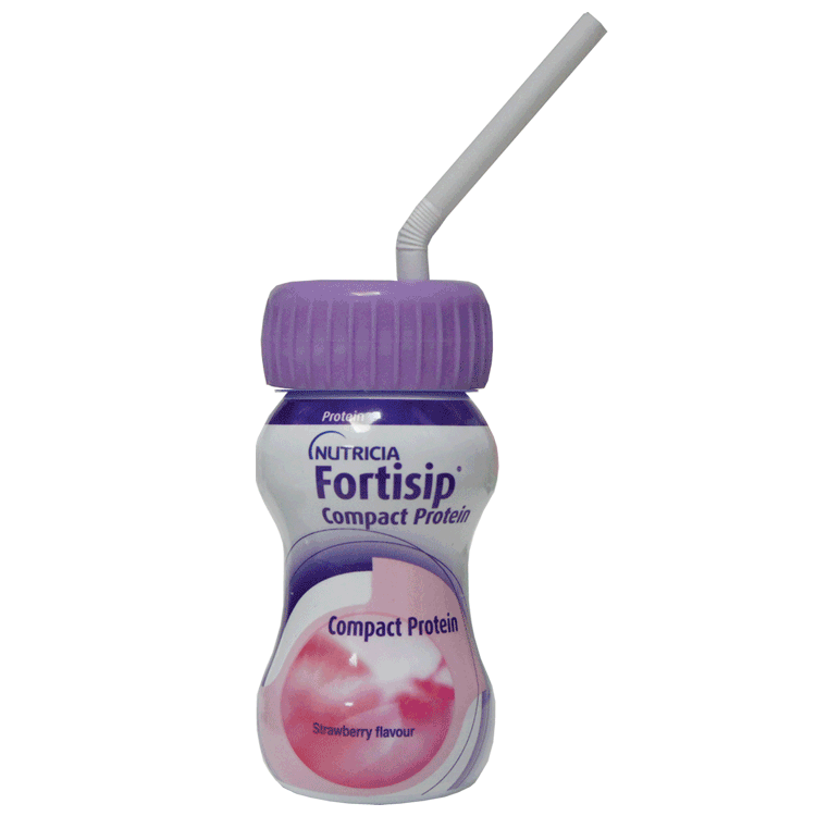 Fortisip Compact Arôme Fraise 125 ml x 6 avec ou sans couvercle anti-déversement