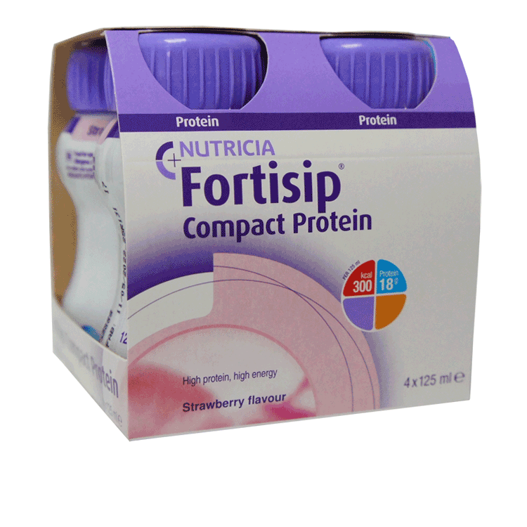 Fortisip Compact Protein Fraise 125 ml x 1 avec ou sans couvercle anti-déversement supplémentaire avec trou de paille