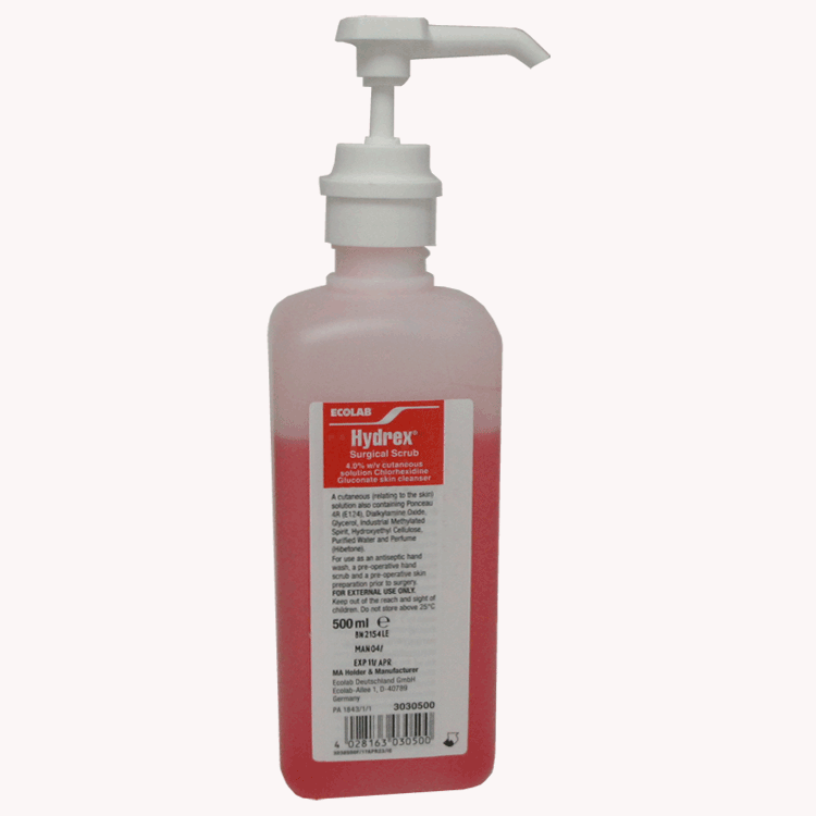 Hydrex Surgical Scrub 500ml - Chlorhexidine Skin Cleanser - With or without pump dispenser