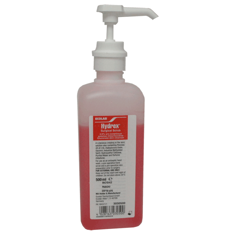 Hydrex Surgical Scrub 500ml with Hand Pump - Chlorhexidine Skin Cleanser