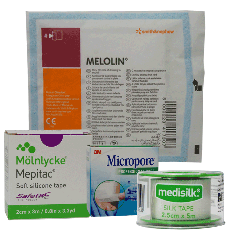 Melolin 10cm x 10cm - 5 Dressings - Non Adherent Dressings with choice of adhesive tapes