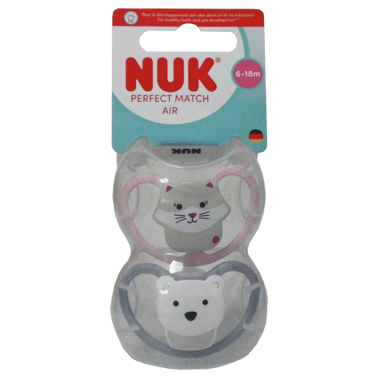 NUK Perfect Match AIR Silicone Soothers x 2 - 3 Sizes: 0-6 months, 6-18 months and 18-36 months