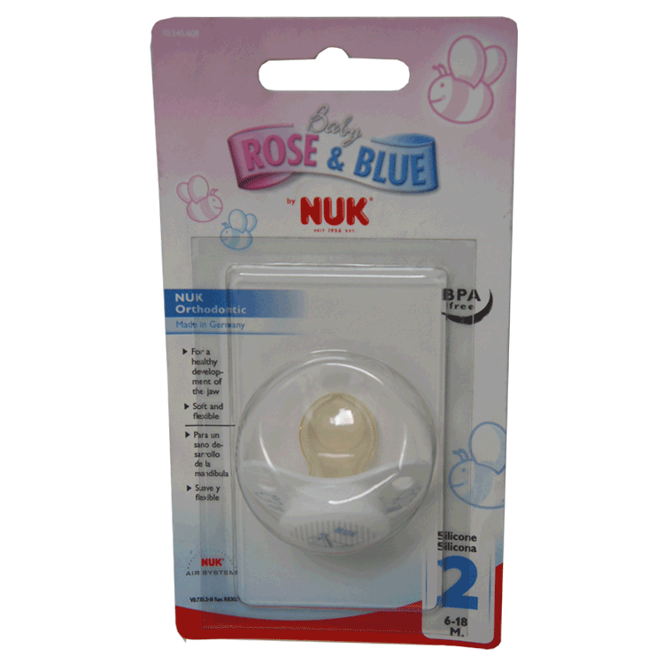Nuk Rose & Blue Orthodontic Silicone Baby Soother 0 à 6 mois x 1 - rose ou bleu