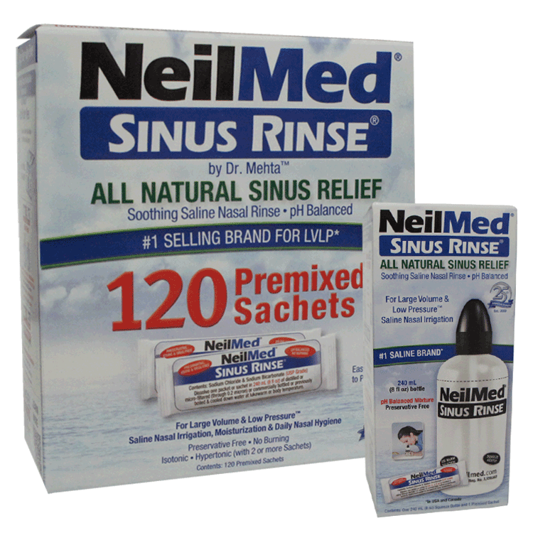 Neilmed Pre-Mixed Sachets  x 120 with or without Sinus Rinse Bottle
