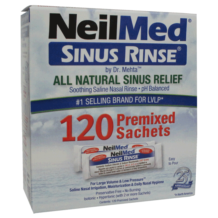Neilmed Pre-Mixed Sachets  x 120 with or without Sinus Rinse Bottle