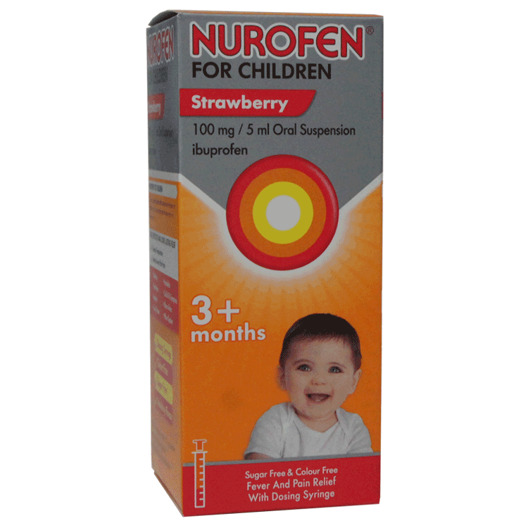 Nurofen für Kinder ab 3 Monaten – Erdbeergeschmack – Ibuprofen 150 ml mit Spritze mit/ohne digitalem Thermometer