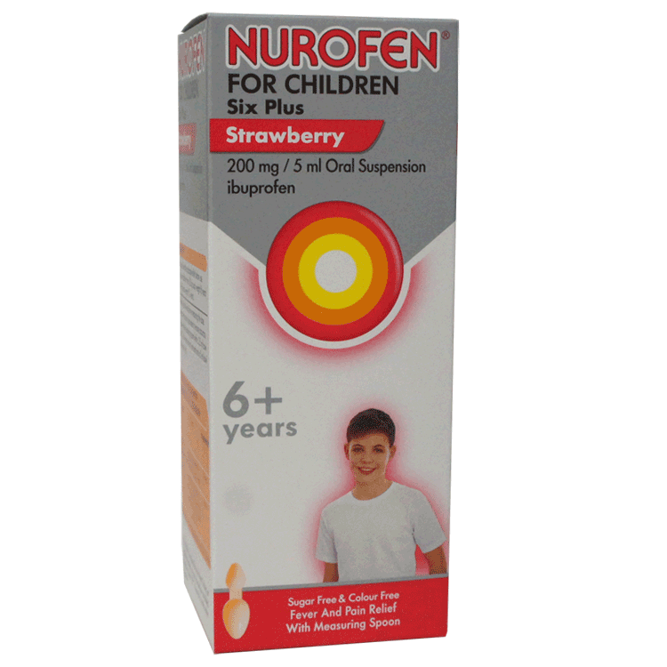 Nurofen for Children 6 years + - Strawberry Flavour - Ibuprofen 150ml With Spoon With or Without Digital Thermometer