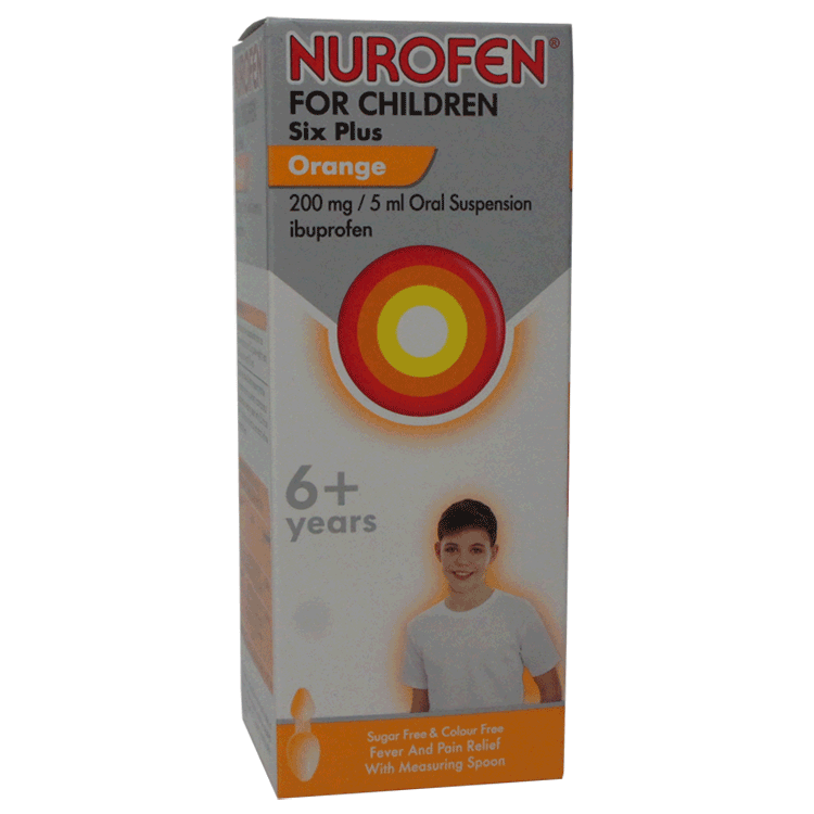 Nurofen für Kinder ab 6 Jahren – Orangengeschmack – Ibuprofen 150 ml mit Löffel mit oder ohne digitales Thermometer
