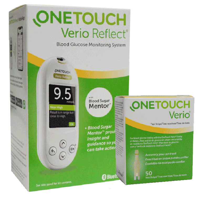 One Touch Verio Reflect + 1 x Box of 50 Verio Test Strips -  For Blood Glucose Monitoring