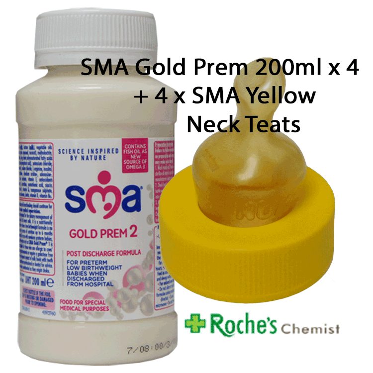 SMA Gold Prem Klaar voor gebruik 200 ml groot x 4 + 4 SMA-spenen met gele hals
