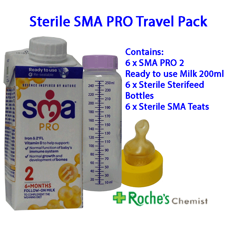 Reispakket voor steriele noodbabymelk - SMA PRO Follow On-babymelk 200 ml x 6 (met 6 x steriele flessen en 6 steriele spenen)