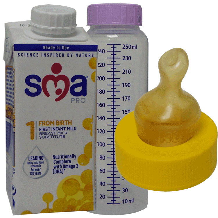 Pack de voyage de lait stérile pour bébé - SMA PRO 1 Premier lait pour bébé 200 ml x 6 (avec 6 biberons stériles et 6 tétines stériles)