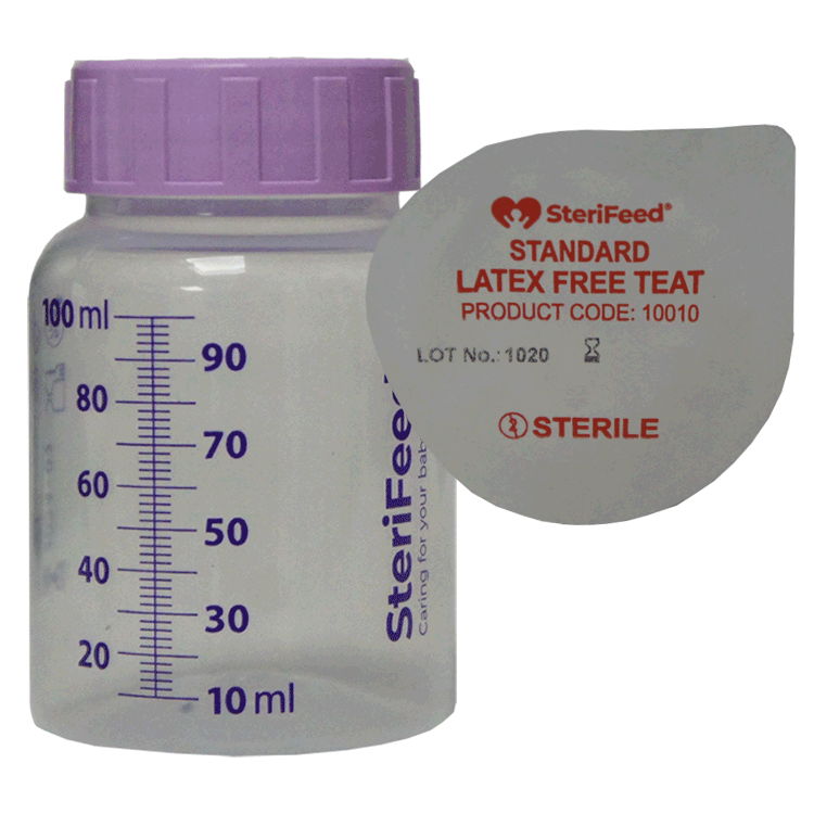 Sterifeed 100 ml Babyflasche x 5 + sterile Schraubsauger x 24 – 5 Typen