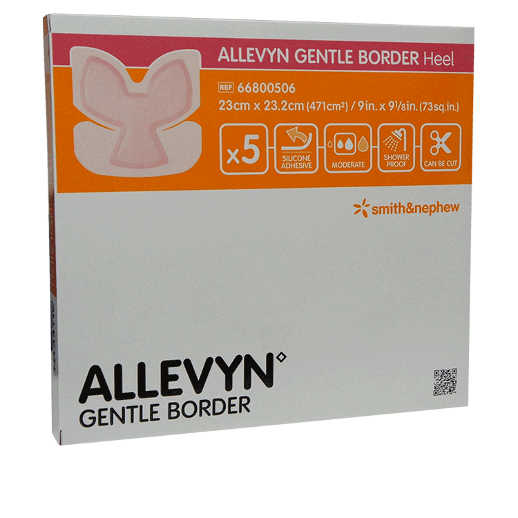 Allevyn Gentle Border Heel 23cm x 23.2cm x 5 - Adhesive Border - Code: 66800506