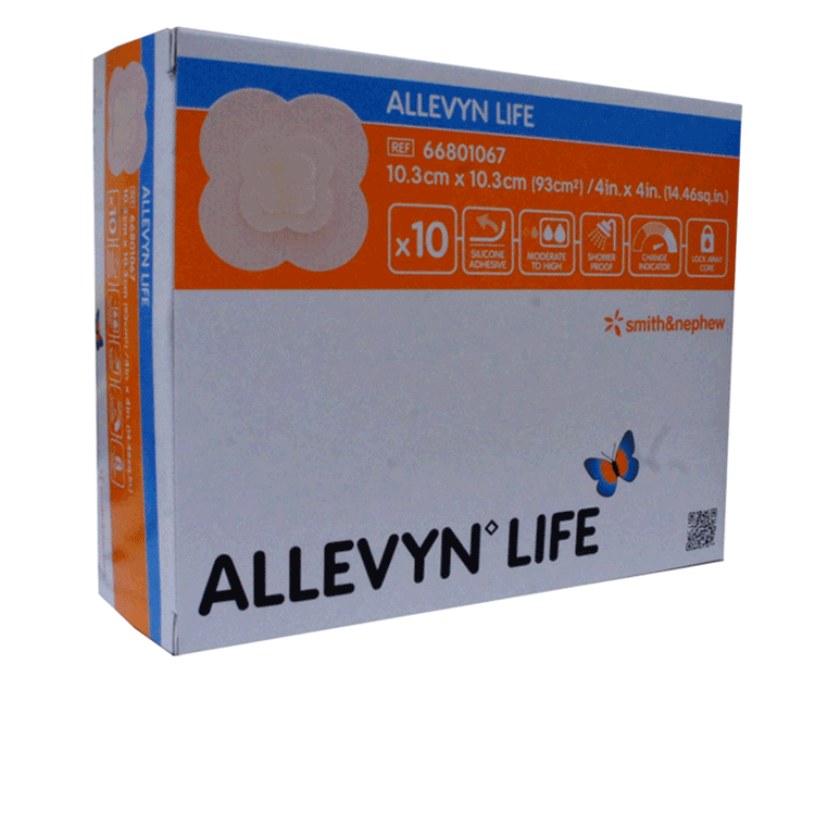 Allevyn Life[66801067] 10,3 cm x 10,3 cm x 10 - Pansements absorbants en mousse avec bordure adhésive