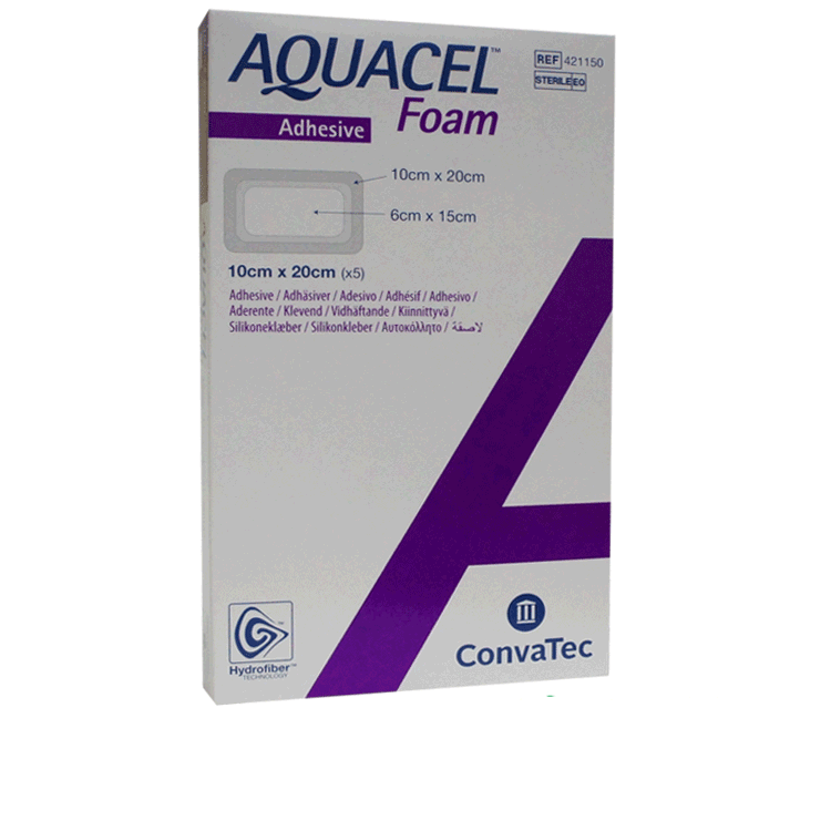 Aquacel Foam 10 cm x 20 cm x 5 verbanden met zelfklevende rand Ref 421150