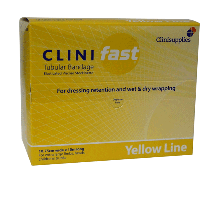 Clinifast  Tubular Stretch Bandage 10.75cm wide x 10m long - Yellow Line