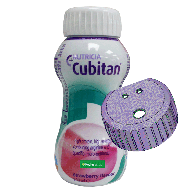 Cubitan Strawberry 200ml  x 6 With or without an Anti-spill screw-on lid