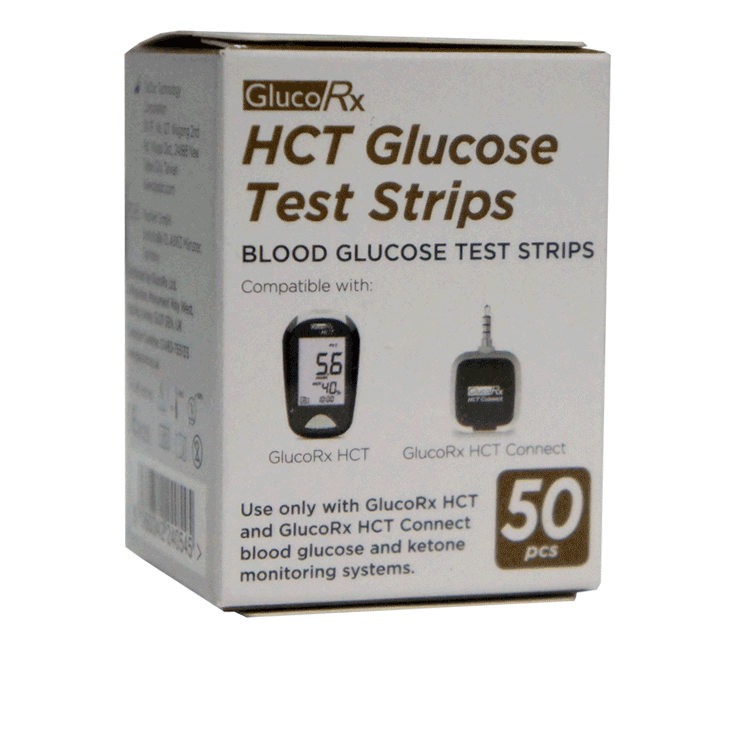 GlucoRX HCT-bloedglucoseteststrips x 50 voor het testen van diabetes