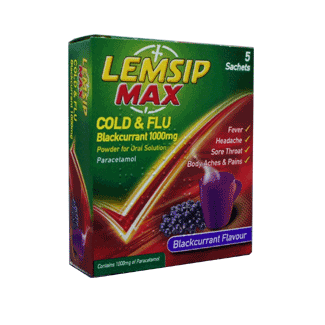 Sachets Lemsip Max 5's 1000mg Cassis - Contre la douleur et la fièvre