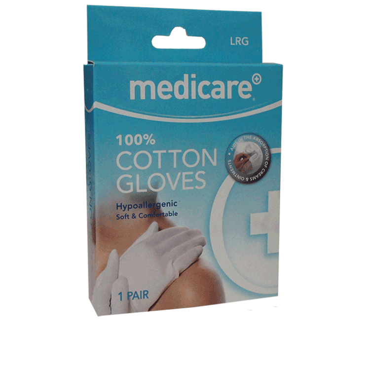 Medicare Cotton Gloves 1 Pair - Large - For Eczema and Dermatitis