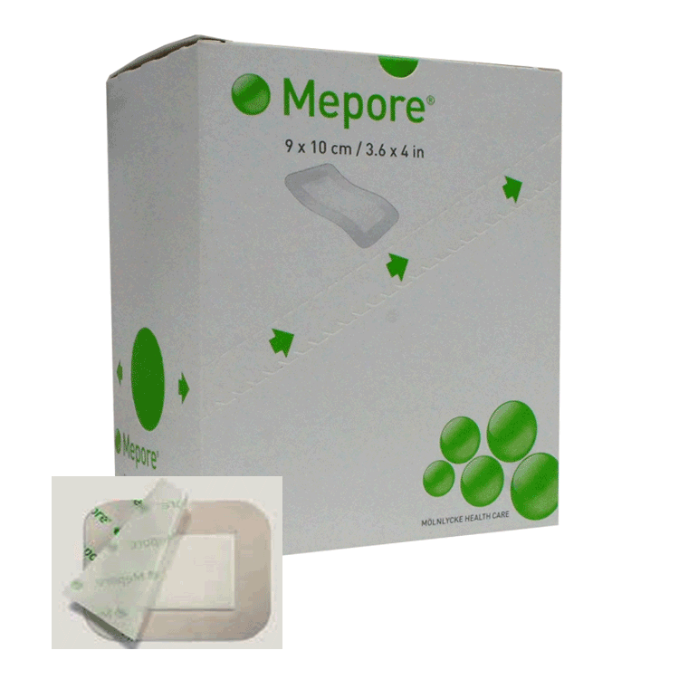 Mepore 9xm x 10cm niet-klevend verband met zelfklevende rand x 5
