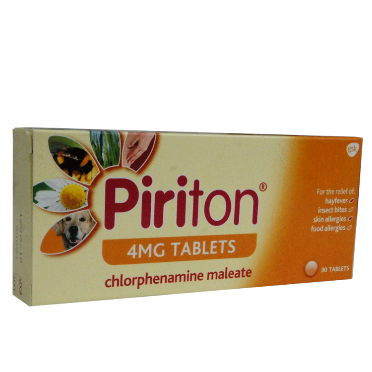 Piriton 4mg Chlorpheniramine Anti-Histamine Allergy / Hayfever tablets x 30