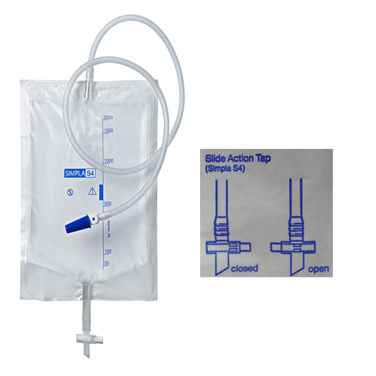Simpla Bedside Urine Collection Bag 2000ml x 10 - Slide Action Tap S4