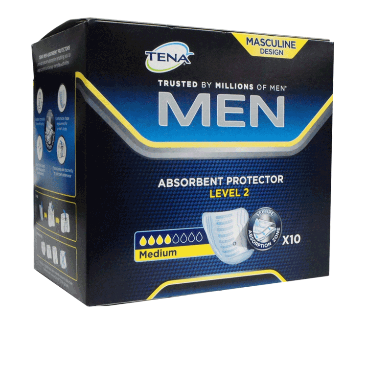 Tena for Men Level 2 Pads x 10 -  Medium absorption
